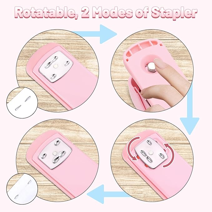 SYMDROMIA 13-in-1 Office Desk Organizer Set with Stapler and Tape Dispenser, Pen Holder, Scissors, Ruler, Hole Punch, 2 Pens & More Desktop Accessories for Back to School Supplies (Pink)