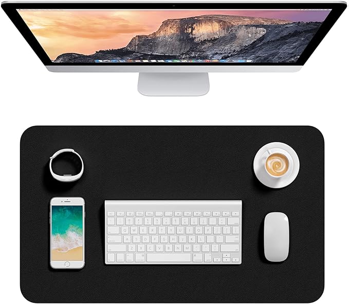Hsurbtra Desk Pad, 23.6" x 13.8" PU Leather Desk Mat, M Extended Mouse Pad, Waterproof Desktop Blotter Protector, Non-Slip Ultra Thin Small Laptop Keyboard Writing Mat for Office Home, Black