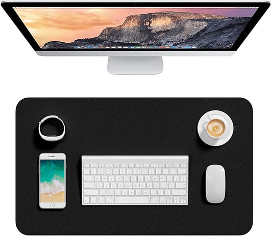 Hsurbtra Desk Pad, 23.6" x 13.8" PU Leather Desk Mat, M Extended Mouse Pad, Waterproof Desktop Blotter Protector, Non-Slip Ultra Thin Small Laptop Keyboard Writing Mat for Office Home, Black