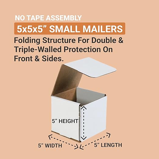 AVIDITI 5x5x5 Shipping Boxes Small (50-Pack) Heavy Duty Corrugated Cardboard Boxes for Packing, Mailing, Packaging, Moving, & Storage, Moving Supplies for Home & Office