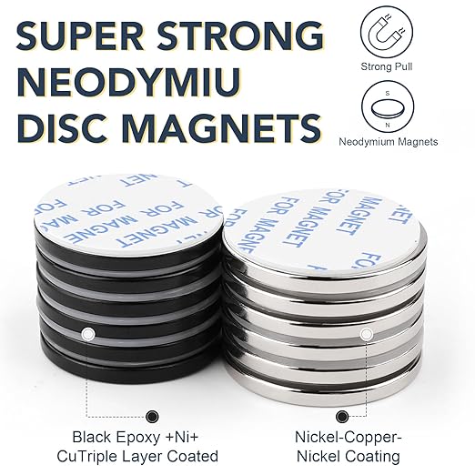 LOVIMAG Neodymium Magnets Strong, Rare Earth Magnets Heavy Duty with Double-Sided Adhesive for Fridge, Craft, Whiteboard and Office - 1.26 inch x 1/8 inch, Pack of 6 (3 Black, 3 Silver)