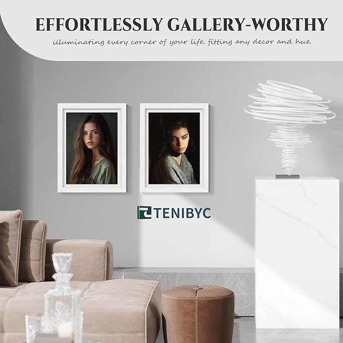 12x16 Picture Frame 4 Pack, HD Tempered Glass, Elegant Wood Grain, Classic White Photo Frame, Wall Hanging - Bedroom Decoration