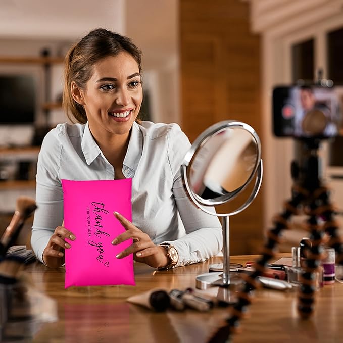 JinRuiKJ Thank You Poly Mailer 6x9 Inch 100 PCS, Shipping Bags for Clothing, Packaging Bags for Small Business, Strong Adhensive, Waterproof and Tear-Resistant Mailing Envelopes, Rose Red