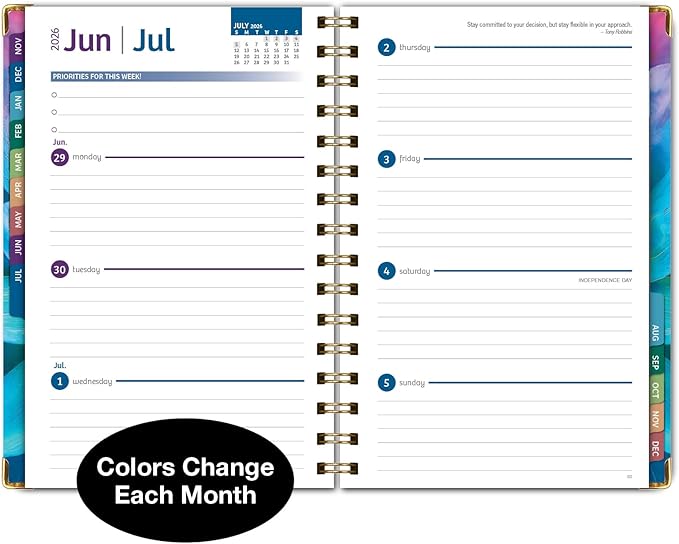 HARDCOVER 2026 Planner, 5.5"x8": 14 Months (November 2025 - December 2026), Daily Weekly Monthly Planner, Yearly Agenda, Bookmark, Pocket Folder and Sticky Note Set (Rainbow Petals)