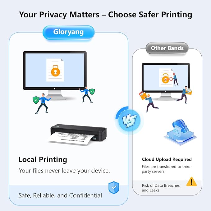 Inkless Portable Printer for Travel, Wireless Thermal Printer Supports 8.5 x 11 Inch Thermal Paper, Bluetooth Machine Includes Carry Case and 3 Rolls of Paper Kit, Black