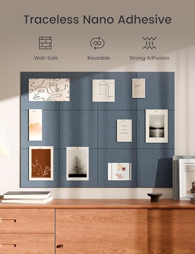 Bumusty Large Cork Board 47"x35" Alternative - 12 Pack Felt Wall Tiles with 70 Safe Removable Adhesive Tabs, 30 Pushpins, Cork Boards for Walls Pin Board Bulletin Board Office Decor (Denim Blue)