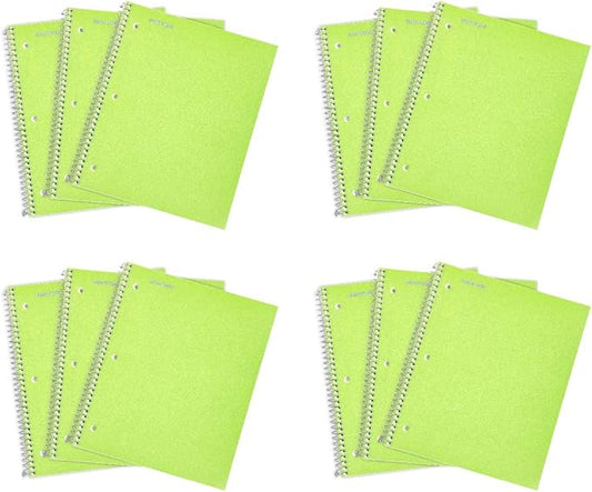 Mintra Office Durable Spiral Notebooks, 1 Subject, (Green, Wide Ruled 12pk), 100 Sheets, Poly Pocket, Moisture Resistant Cover, School, Office, Business, Professional