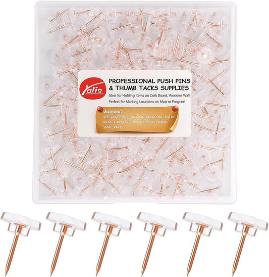 Push Pins 200-count Flat Rosegold Thumb Tacks Steel Point and Plastic Head for Corkboard and Wooden Photo Wall