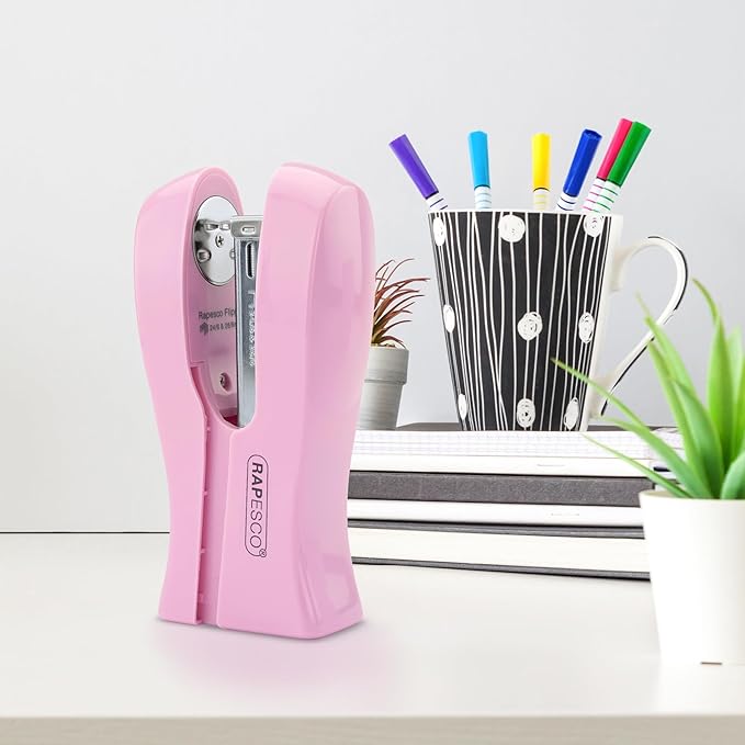 Rapesco 1378 Stand Up/Space-Saving Stapler, 20 Sheet Capacity, Candy Pink