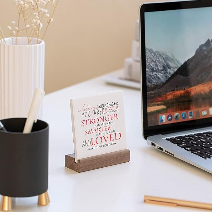 Lukiejac Inspirational Quotes Desk Decor Gifts For Women Best Friend Encouragement Cheer Up Gifts Office Inspiration Positive Plaque With Wooden Stand For Coworker Motivational Sign For Birthday (Red)