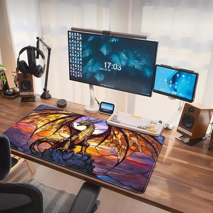 Dragon Desk Mat Large Mouse Pad XXL Extended Gaming, Gamer Gift Play Mat Desk Mousepad with Stitched Edges, Keyboard Mouse Mat for Work Game Office 31.5x15.7 in-Gift for Boyfriend or Son