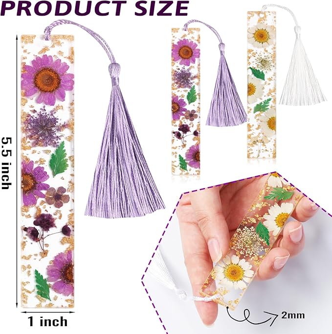 Bookmarks for Women, Kaluofan 2PCS Book Markers for Reading, Durable Handmade Dried Flower Bookmarks with Tassels, Pretty and Increase Reading Interest