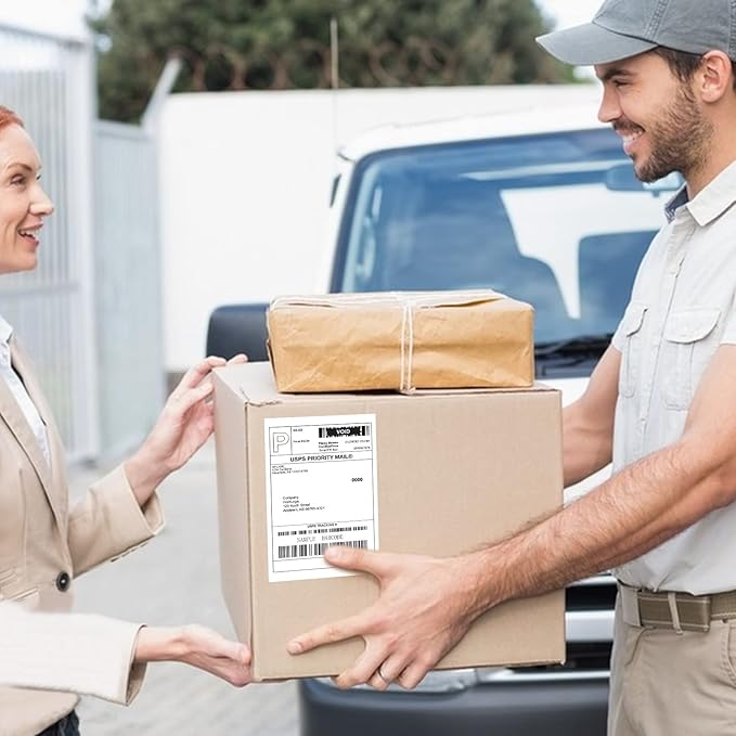 MFLABEL Fanfold 4" x 6" Direct Thermal Labels White Perforated Shipping Label,32 Stacks,Total 32000 Labels