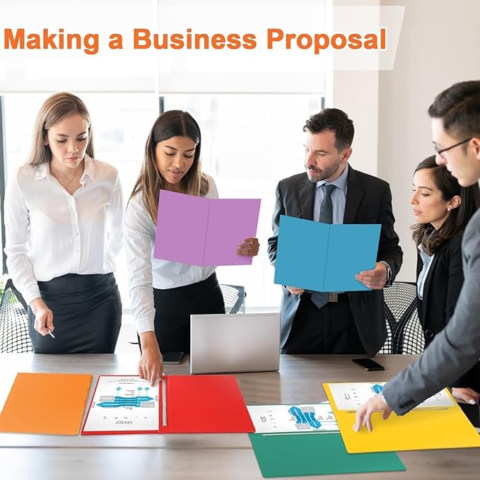 gisgfim 12 Pcs 8.5 X 11'' Pressboard Report Cover 3" Capacity Prong Clip Report Cover Metal Prong Fastener with Compressor Letter Size Presentation Report Folder for Bind Proposal Document