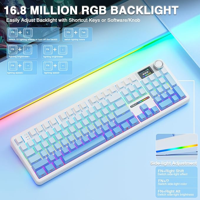 AULA F108 PRO - Wireless Mechanical Keyboard with Screen&Knob,Hot Swappable Gaming Keyboard with 8000mAh Battery,Pre-lubed Switches,RGB Backlit,PBT Keycaps Creamy Sounding Computer Keyboards,104 Keys
