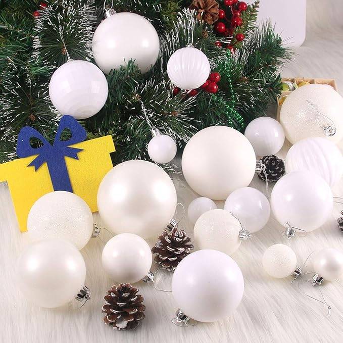 White 2.5" Christmas Balls Christmas Tree Decoration Ornaments Shatterproof Hanging Balls for Birthday Halloween Holiday Wedding Decorations Set of 18pcs