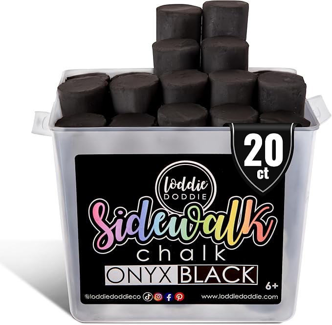 Loddie Doddie Black Sidewalk Chalk Bucket - 20 Count Jumbo Sticks Non-Toxic - Sidewalk Chalk For Kids & Outdoor Activities
