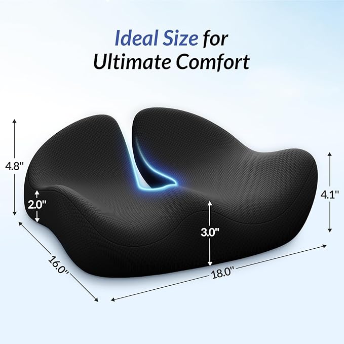 ZIKEE Pioneering Seat Cushion for Pressure Relief, Ergonomic Office Chair Cushion for Sciatica, Back, Hemorrhoids & Tailbone Pain Relief, High-Density Memory Foam Car Seat Cushion with Anti-Slip Base