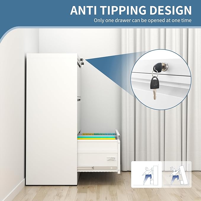 AQY 3 Drawer File Cabinet with Lock,Metal Lateral File Cabinets for Home Office,Steel Wide Filing Organization Storage Cabinets for Hanging Files Letter/Legal/F4/A4 Size Assembly Required(White)