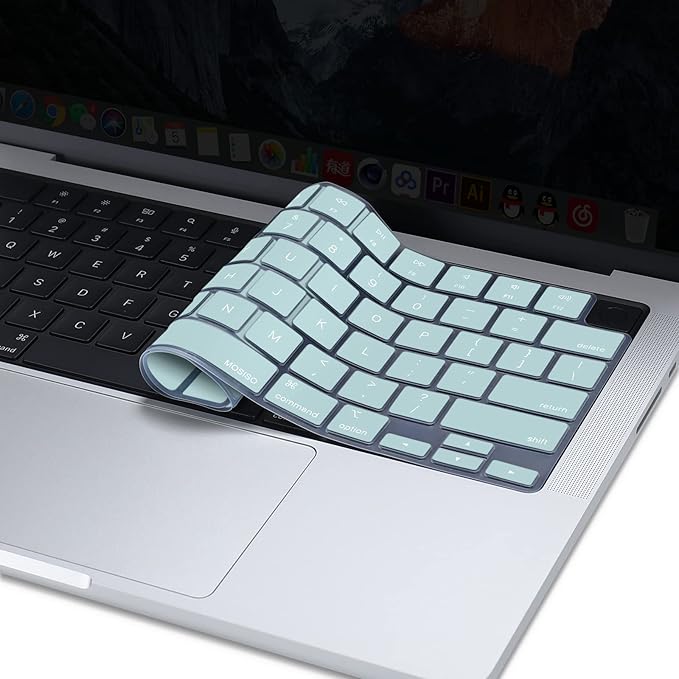 MOSISO Keyboard Cover Skin Compatible with MacBook Air 15 inch M3 A3114 M2 A2941/Air 13.6 A3113 A2681/Pro 14/16 M4 M3 M2 M1, Water Cyan
