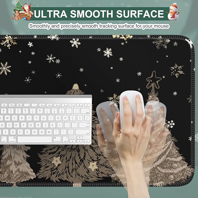 iCasso Black Desk Mat, Christmas Mouse Pad, Desk Matt for Desktop Accessories, Cute Desk Pad Mat, Large Mouse Pad for Desk, Anti-Slip Big Mousepad with Stitched Edges, Home Decoration