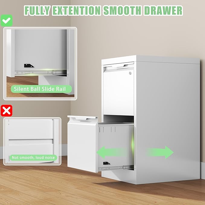 2-Drawer File Cabinet with Lock,Metal Vertical Filing Cabinets for Home Office,Under Desk File Cabinets for Letter/Legal/A4 Size Files,Easy Assemble