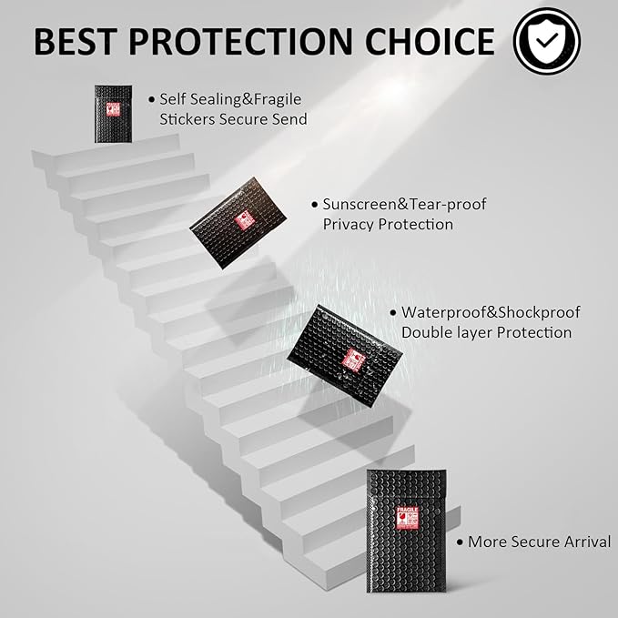 Large Bubble Mailers 12x18'' 100 Pack and 24PCS Fragile Stickers Black Thick Waterproof Padded Poly Envelopes Bubble Wrap Mailers Self Seal Shipping Bag for Small Business Shipping Envelope Mailers #5