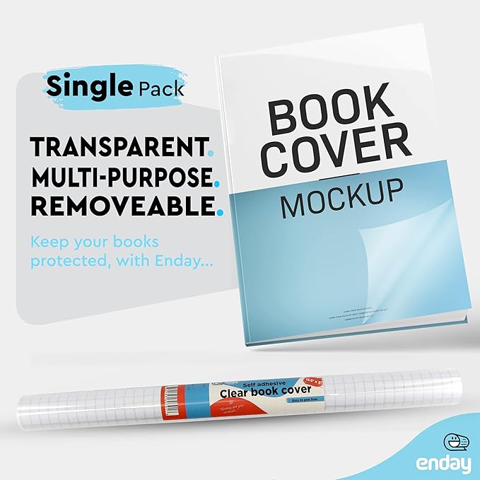 Contact Paper Clear, 13.5” x 5-Feet, Transparent Self Adhesive Book and Textbook Covers for Paperbacks and Hard Covers, Plastic Protective Covering Contact Paper Roll, Acid Free – by Enday