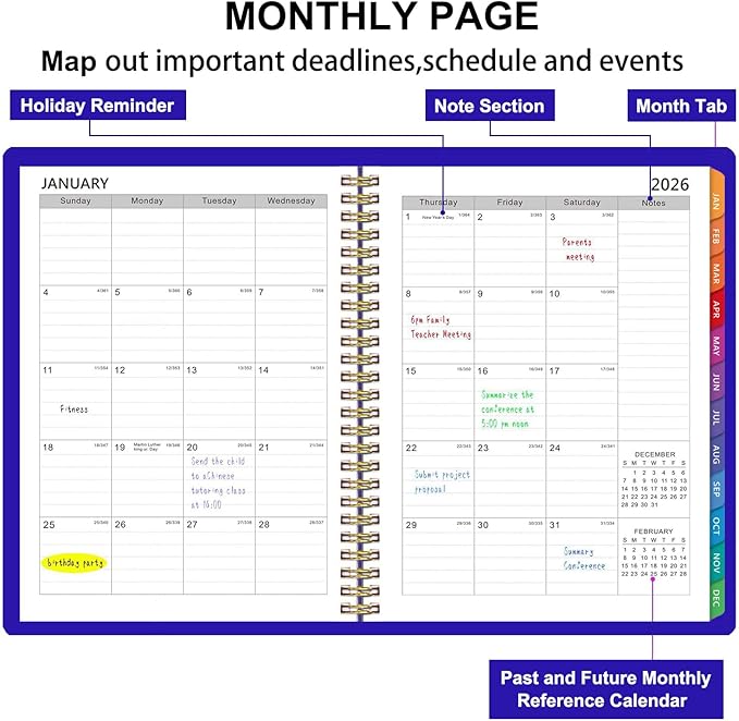 2026 Planner Weekly and Monthly, 2026 Academic Year (January 2026 - December 2026) Calendar wirh Tabs, Agenda Book for School Student, Teachers, Office Supplies,Home, 6" x 8.5" (Blue JAN2026-DEC2026)