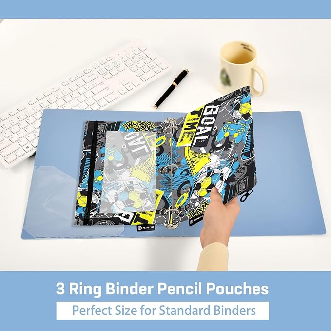 ZAZYXTJ Soccers Binder Pencil Pouchs 3 Ring with Zipper Clear Window Office Organizers bag for School Students Teacher Supplies 2 Pack