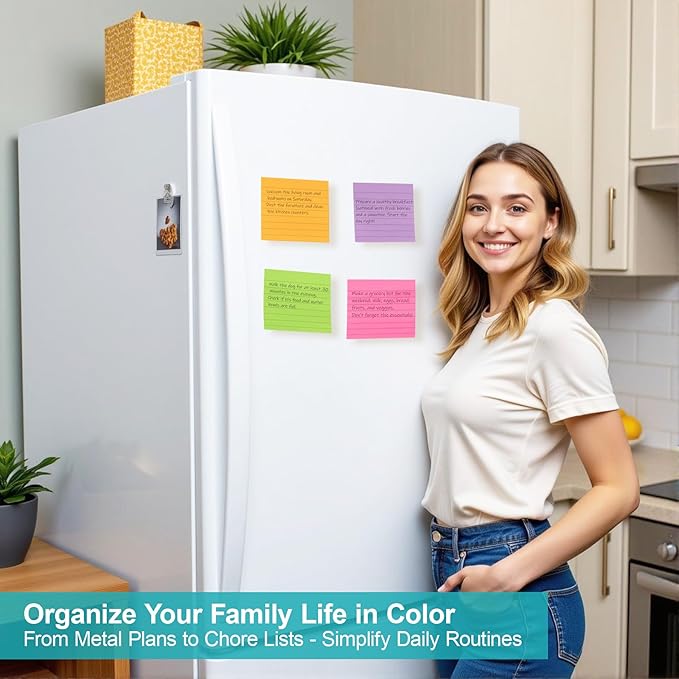 8 Pads Lined Sticky Notes 3x3 inch Self-Stick Notes Bright Colors Sticky Note for Office Home School