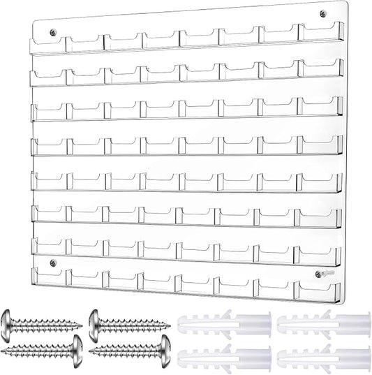 Hillban Acrylic Business Card Holder Wall Mount Clear Sticker Display Rack Multiple Card Holders Clear Acrylic Organizing Sticker Display Stand Pre Drilled(64 Pockets)