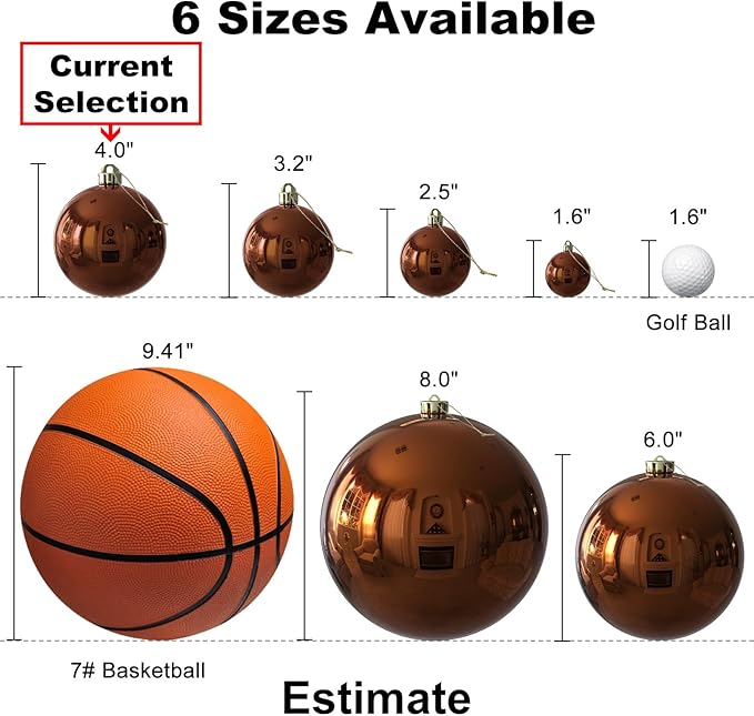 Bronze 4.0" Large Christmas Balls - Christmas Tree Decoration Ornaments Shatterproof Hanging Balls for Birthday Halloween Holiday Wedding Decorations Set of 4pcs