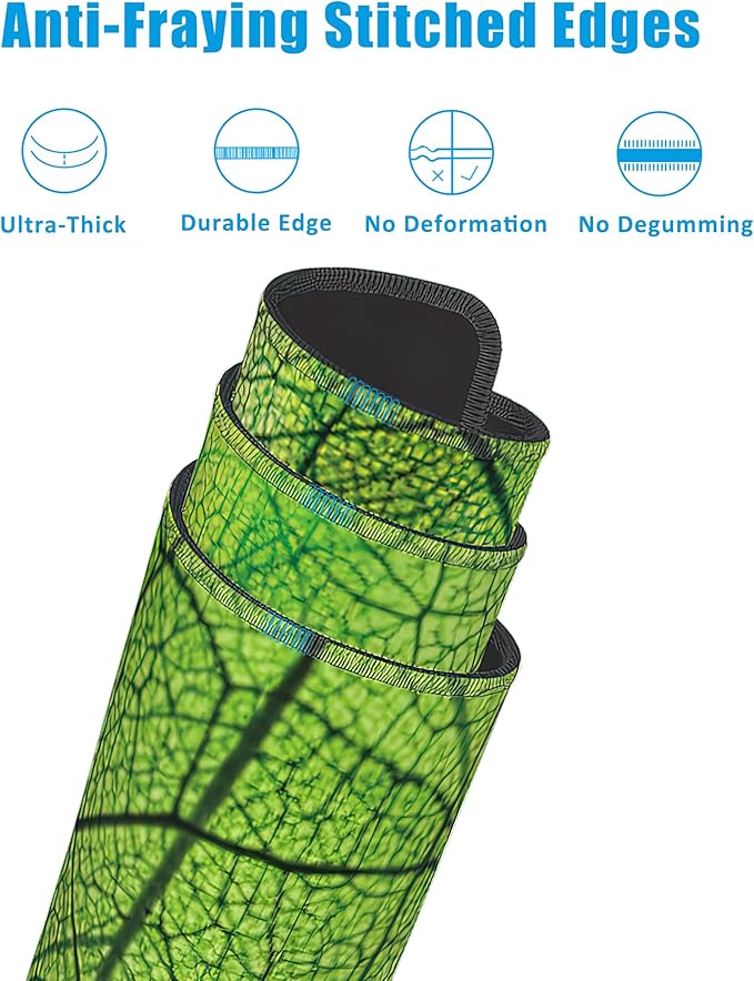 Green Foliage Texture Desk Mat,Large Gaming Mouse Pad,Non-Slip Rubber Base Desk Pad with Stitched Edges for Desk Office Home Decor 35.4X15.7 Inch