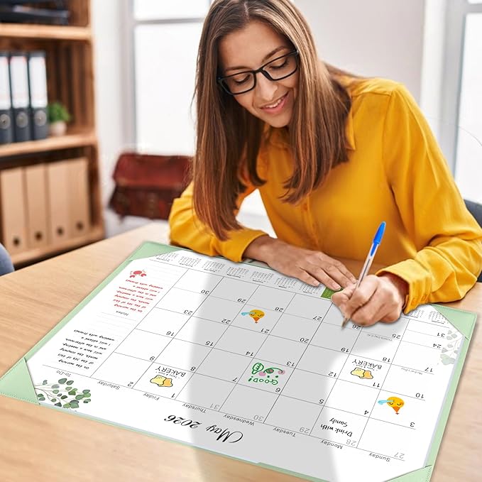 Gannyfer Large Desk Calendar 2025-2026 with Desktop Mat, 22" x 17" Desktop Pad Calendar, 18 Month Table Calendar from July 2025 to Dec 2026, Office Supplies Perfect for Home and Office (Green)