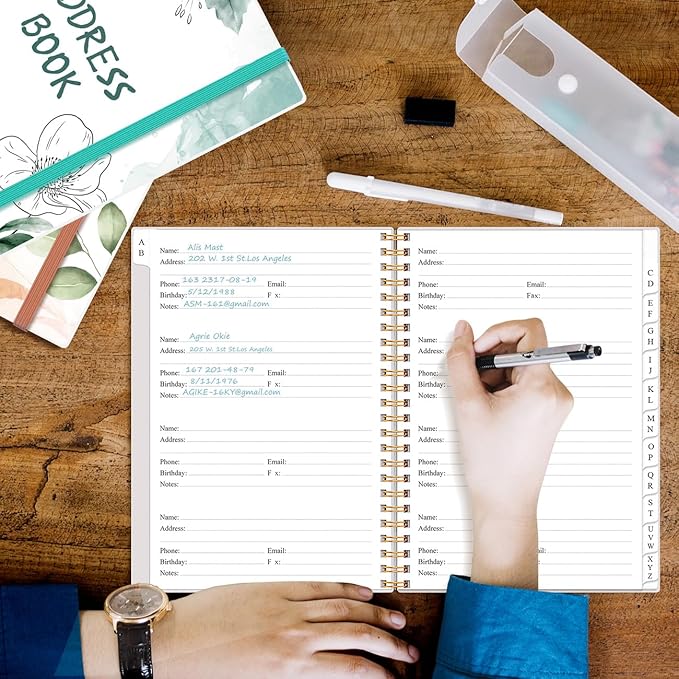 Address Book with Alphabetical Tabs - A5 Telephone & Address Book with Address Contacts, Special Date, Phone, Birthday & Internet Login Password for Home and Office, 6.2" x 8.5", Teal Flowers