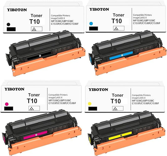 T10 T10L High-Capacity Toner Cartridge Replacement for Canon T10 T10L Toner (with New Chip) for Color imageCLASS X LBP1538C MF1538C C1533P C1538P C1538iF Printers(4 Pack)