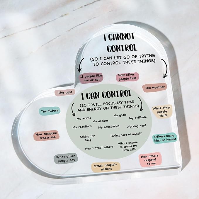 Mental Health Decor, Decor for Therapy Office School Counselor Sign Things I Can Control Acrylic Heart Gifts, Therapist Office Art Decorations for Therapist Office Living Room Bedroom Desktop Gift