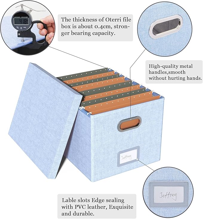 2 Pack File Storage Organizer, Filing Box, Portable File Box with Lid, Fit for Letter/Legal File Folder Storage, Document Organizer, Sky-blue