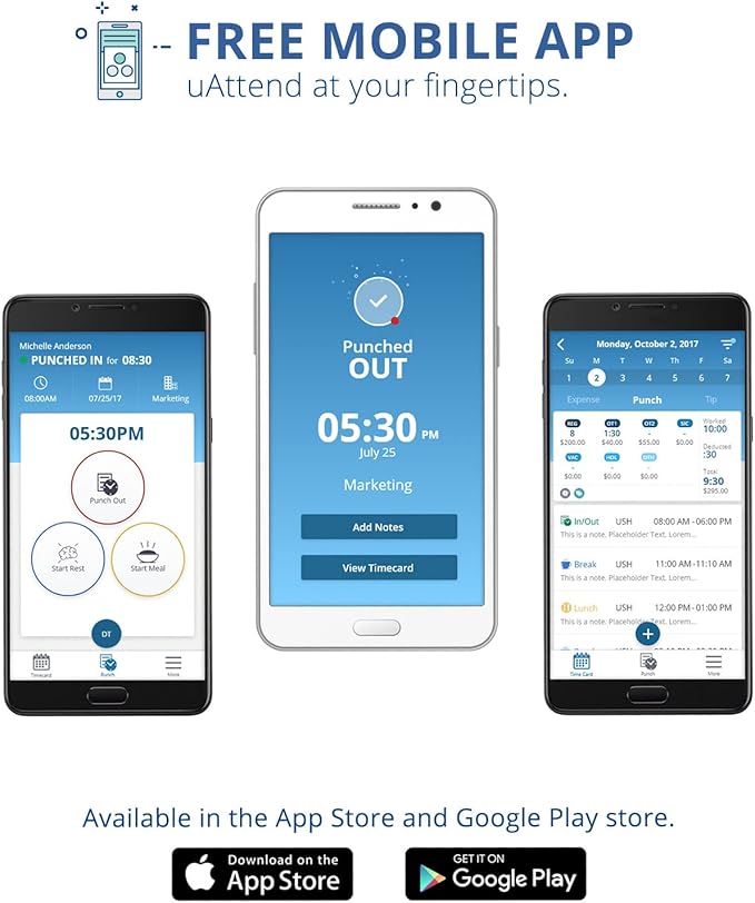 uAttend BN6000 Biometric Time Clock System for Small Business with Cloud-Based Employee Timecards