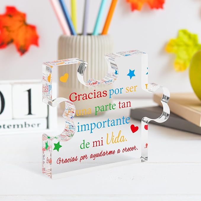 Yopyame Spanish Teacher Appreciation Gifts - Regalos para Maestra Acrylic Gift Thank You Teachers Engraved Acrylic Puzzle Plaque End of Year Graduation Christmas Birthday Thanksgiving Gift for Teacher