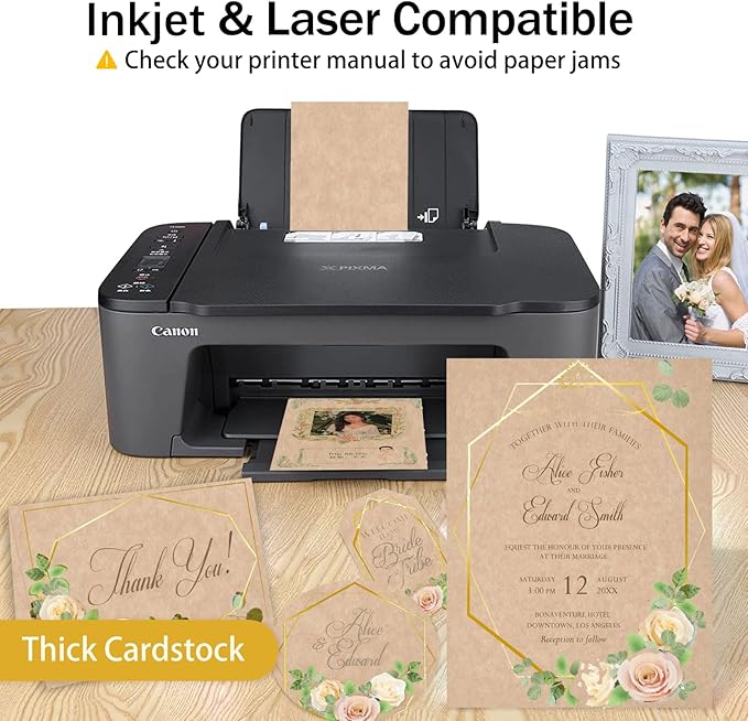 100 Sheets Parchment Cardstock 8.5 x 11 Textured Printer Paper, Goefun 90lb Tan Card Stock Printer Paper for Scrapbooking, Cardmaking, Invitations and Crafts