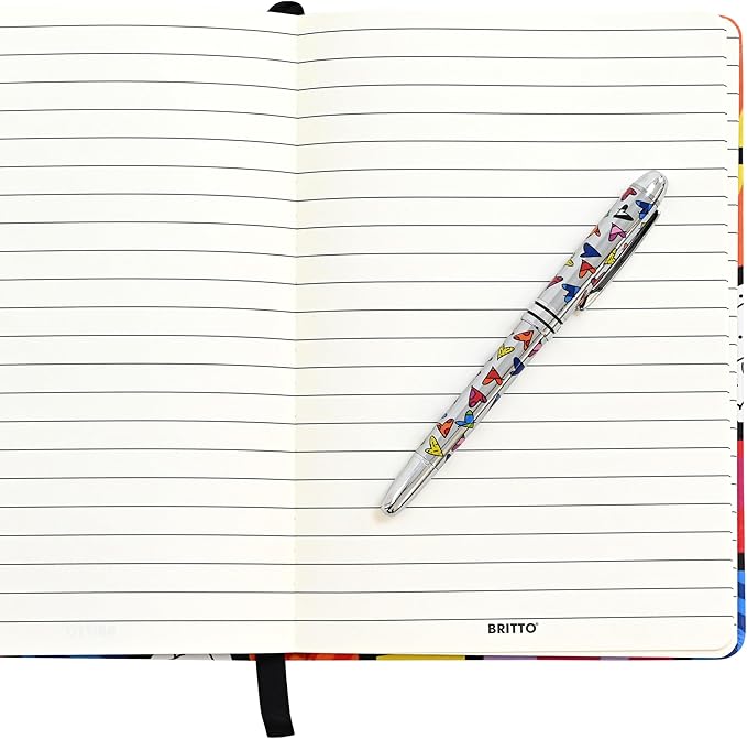 Britto Premium Rollerball Pen - Extra Fine Point with 0.5mm Premium-Grade Refillable Liquid Black Ink, Smooth Precision Writing & Quick Drying Pen for Journaling (Japanese, Hearts Silver)