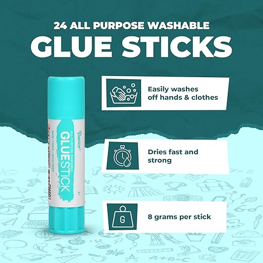 Darice School Glue Sticks, Washable 8 Gram 24 Count All Purpose Glue Stick, Strong Hold, Easy Stick, Quick Drying, Non-Toxic, Back to School Supplies, Scrapbooking for Home