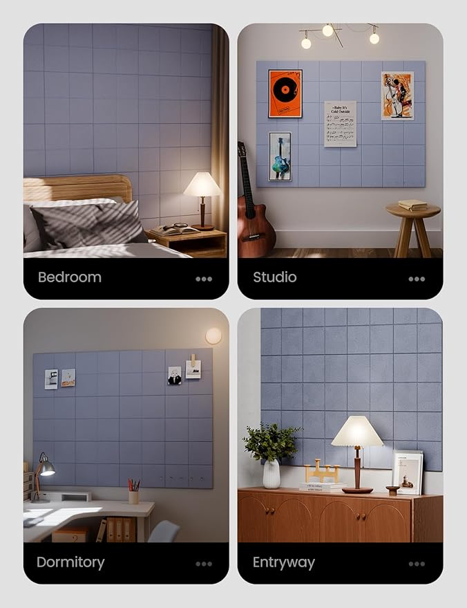 Large Felt Bulletin Board 48" x 36" Cork Board Alternative-12 Pack with 70 Safe Removable Adhesive Tabs, Cork Boards for Walls Cork Board for Home Office Classroom Pin Board-Soft Periwinkle