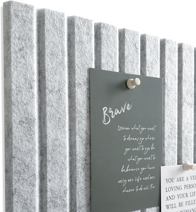 Large Cork Board for Office, 8 Pack Felt Wall Tiles with Slat Wall Paneling, Felt Bulletin Board Pin Board Cork Boards for Walls - Silver Gray