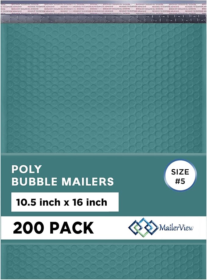 Green 10.5x16 Inch Large Poly Bubble Mailers #5 | Padded Envelopes with Self Seal | Air Lined Cushioned Bubble Mailer | Usable Size 10.5x15 | 200 Pack Bulk | Lightweight shipping Bags
