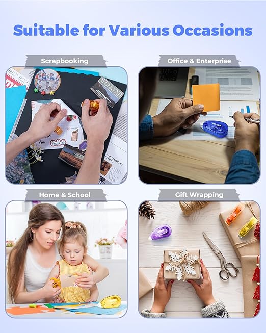 Double-Sided Tape Roller for Scrapbooking 6-Pack (0.31IN x 30FT) Adhesive Tape Glue Runner, Scrapbook Supplies and Craft Supplies for Scrapbooking, Gift Wrapping and Photo Tape