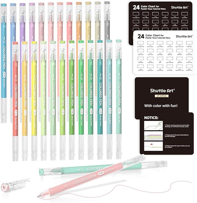 Shuttle Art Colored Pens, 24 Pastel Tone Colors Cute Journal Pens 0.6mm Fine Point Colored Gel Pens for Black Paper Adult Coloring Writing Drawing Journaling Note Taking School Office Home