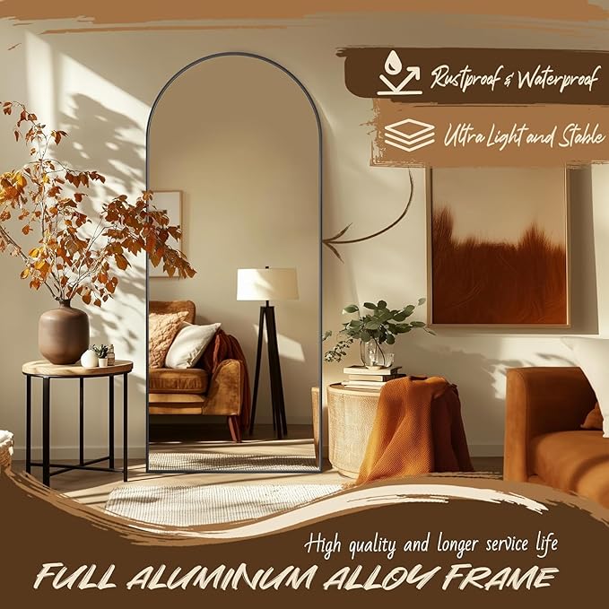 Antok Full Length Mirror, 71"x32" Arched Floor Mirror, Mirror Full Length with Stand, Wall Mounted Mirrors for Living Room Bedroom,Black